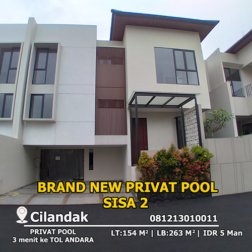 Jual Town House Mewah Privat Pool Sisa 2 Dekat Tol Andara Cilandak